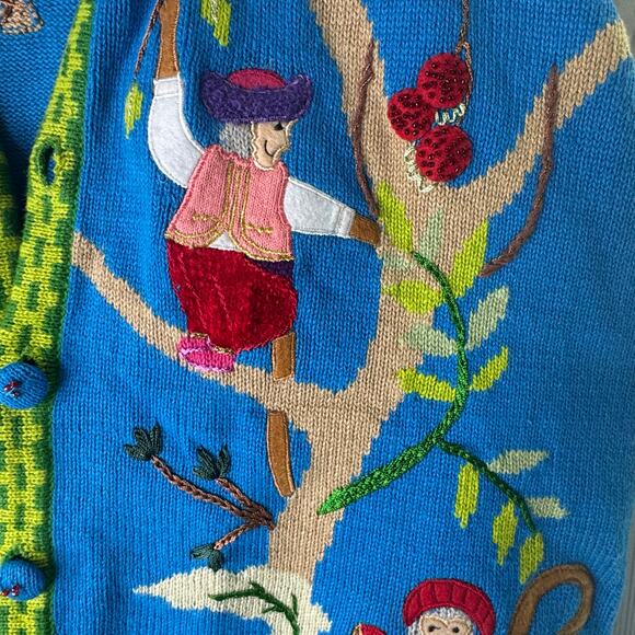 RARE Vintage Storybook Knits Monkeys Bananas Tropical Island Size Large - Picture 2 of 8